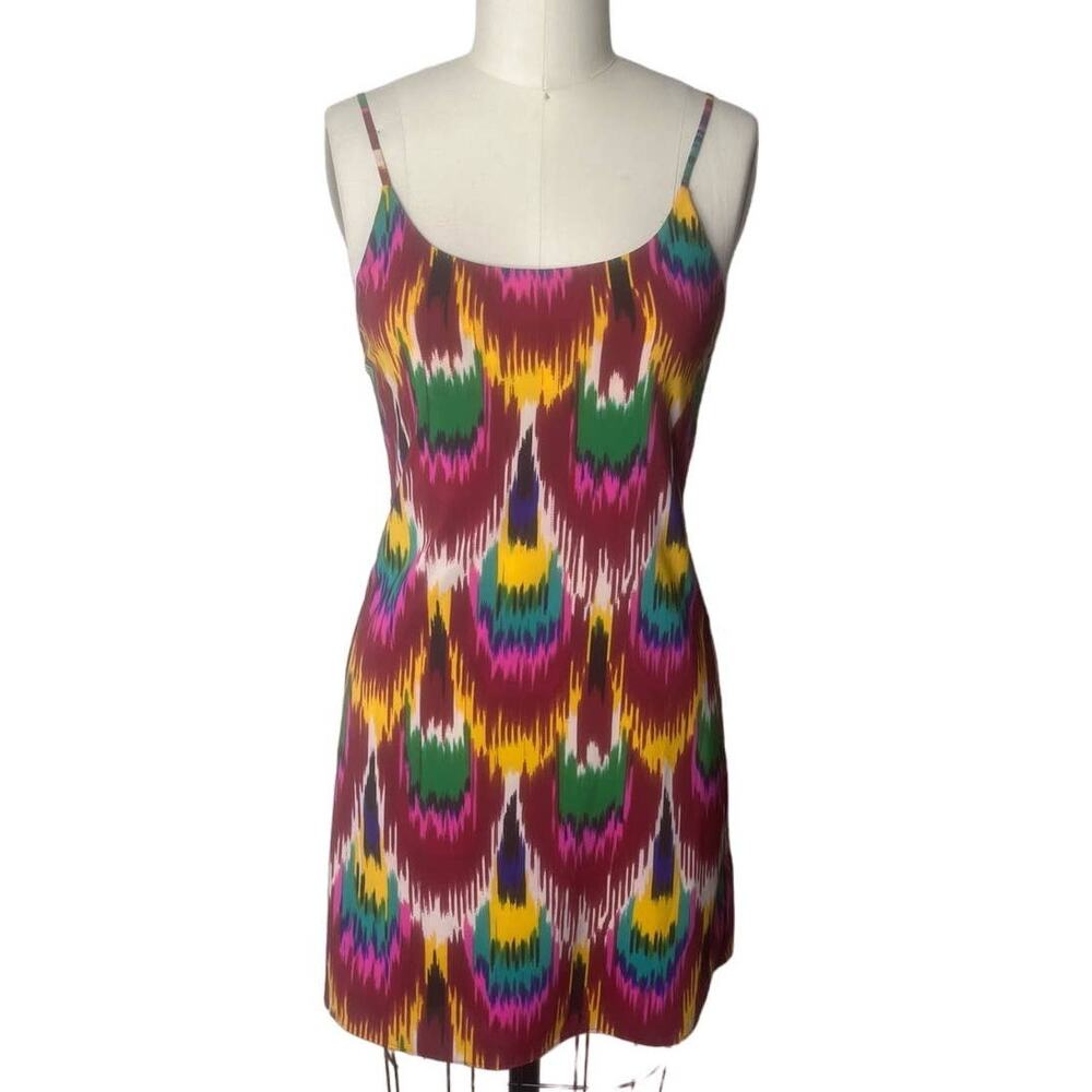 Alice + Olivia Burgundy Ikat Slip Dress Small Silk Blend Mini Boho Designer